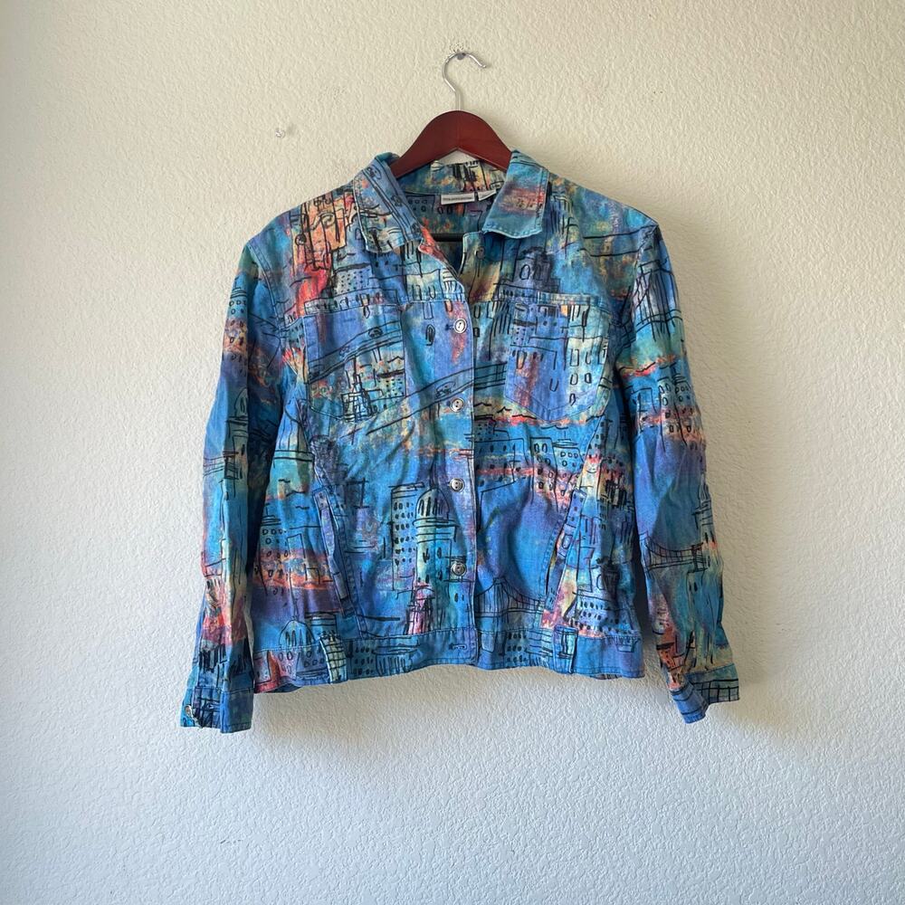 Chicos landscape print linen‎ shirt jacket size medium